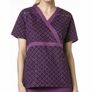 Carhartt Scrubs Short Sleeve Top Purple Crossover V-neck Size XS